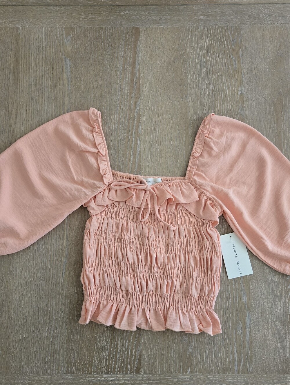 Smocked Peach Puff Sleeve Peplum Women’s Top
